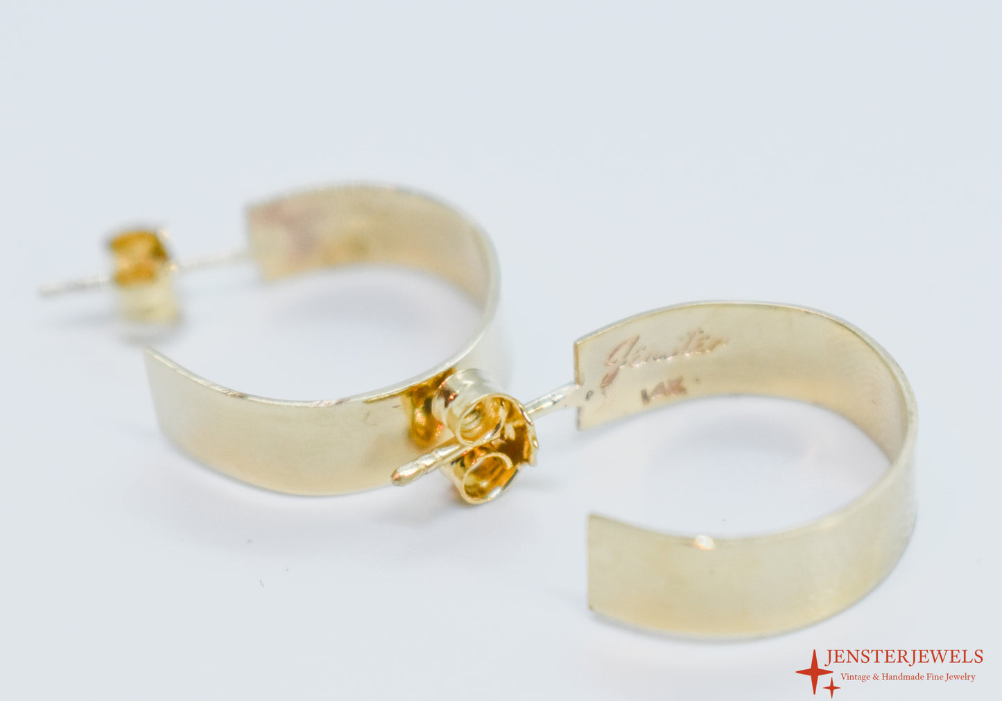 HANDMADE 14k Yellow Gold Wide Hoop Earrings