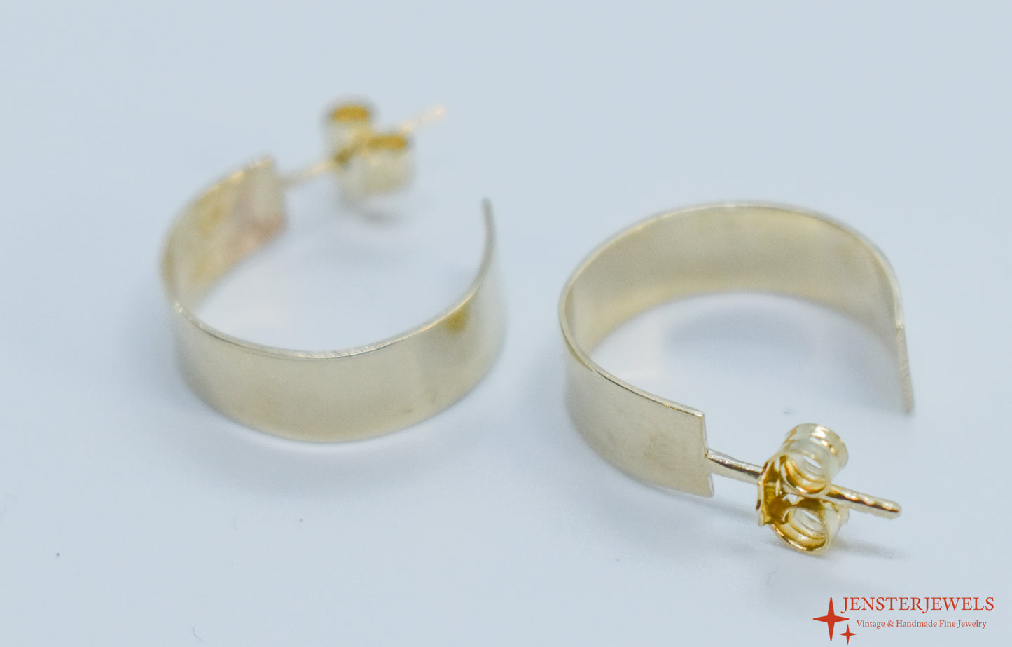 HANDMADE 14k Yellow Gold Wide Hoop Earrings