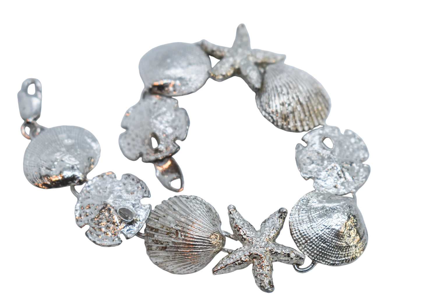 Vintage Sterling Silver Sea Life Link Bracelet 7 1/2"