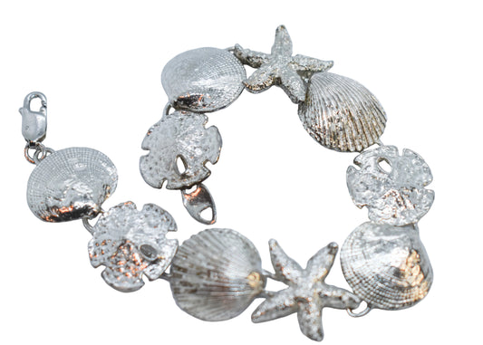 Vintage Sterling Silver Sea Life Link Bracelet 7 1/2"