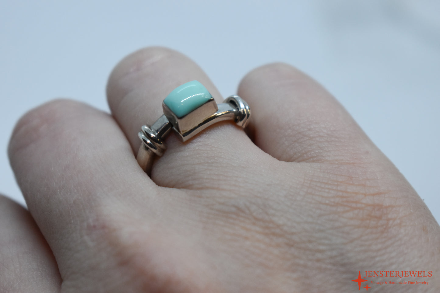 Vintage Sterling Silver Turquoise Ring Size 8 1/4
