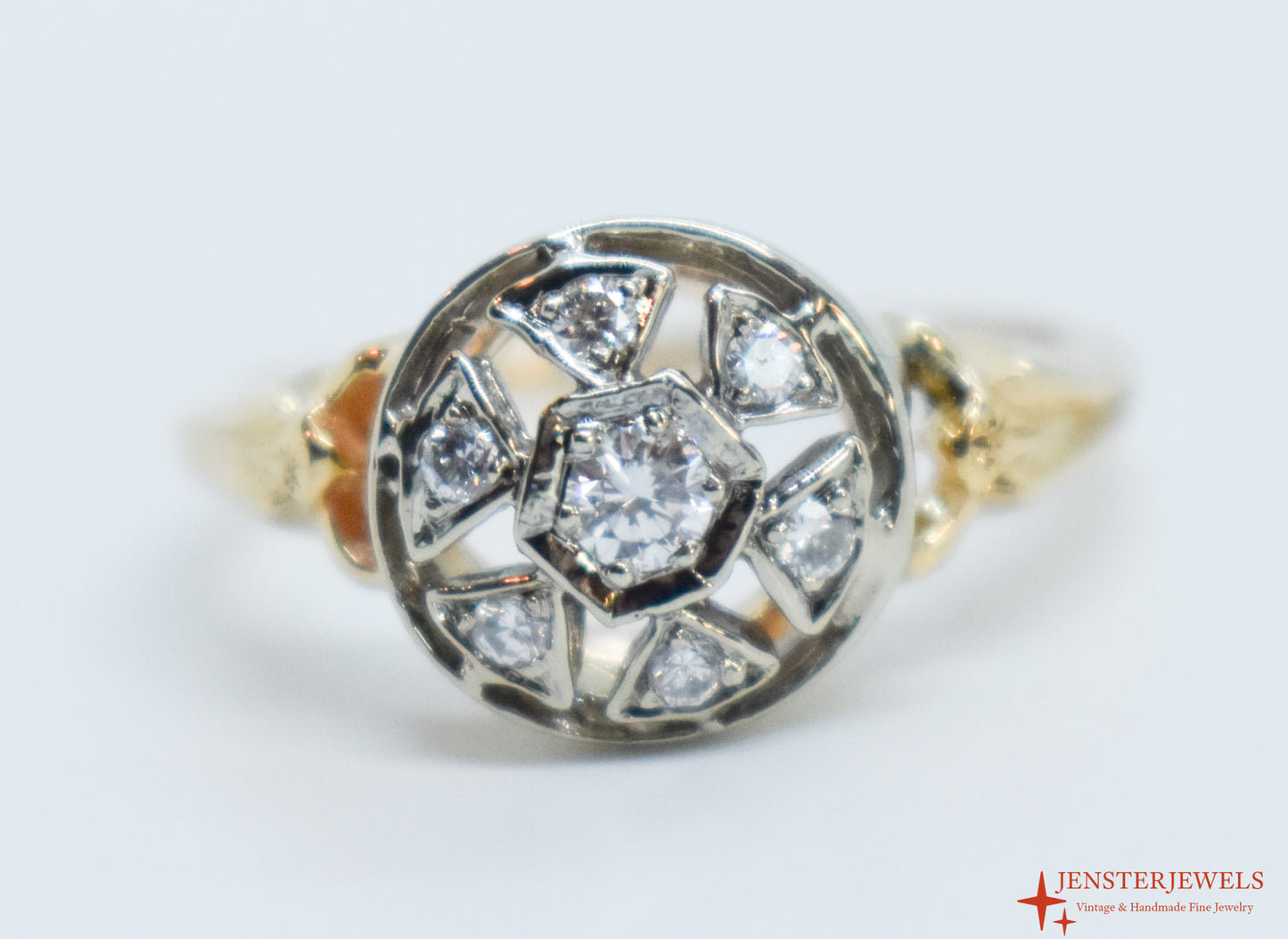 Vintage 14k Two-Tone Gold Diamond Cluster Ring Size 6 1/4