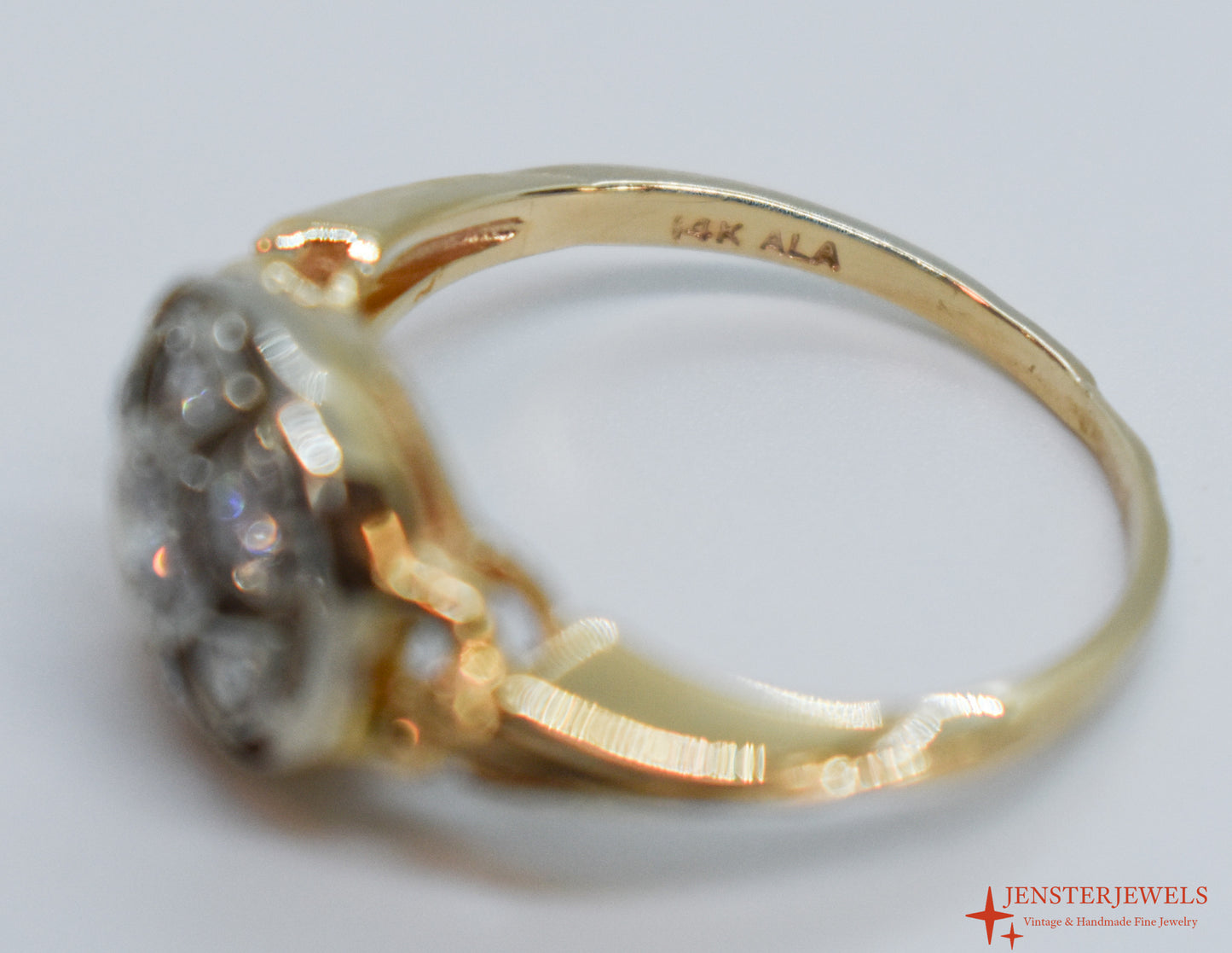 Vintage 14k Two-Tone Gold Diamond Cluster Ring Size 6 1/4