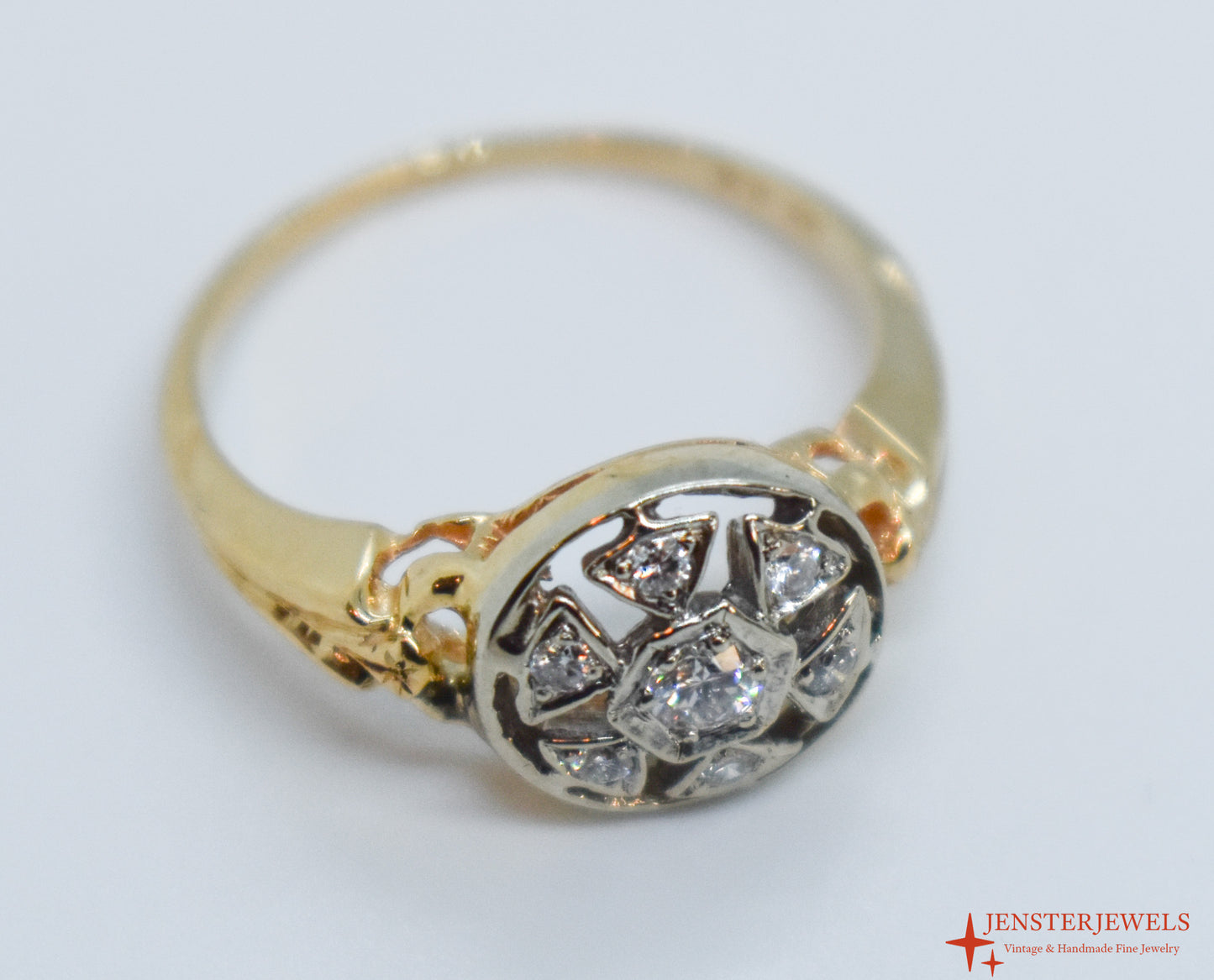 Vintage 14k Two-Tone Gold Diamond Cluster Ring Size 6 1/4