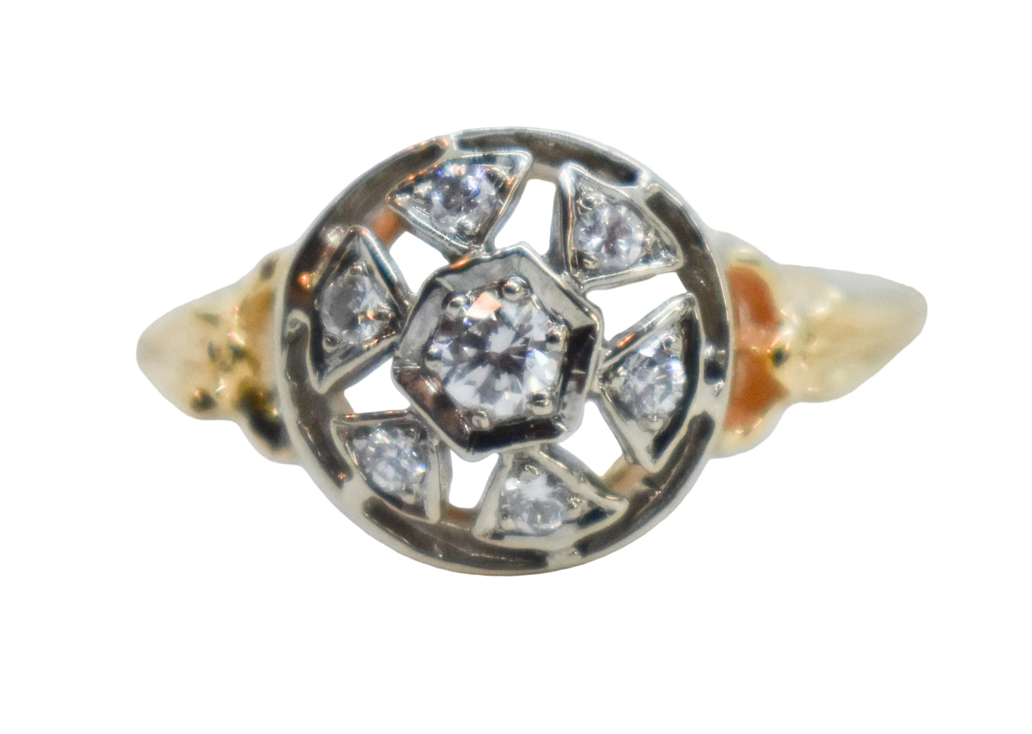 Vintage 14k Two-Tone Gold Diamond Cluster Ring Size 6 1/4