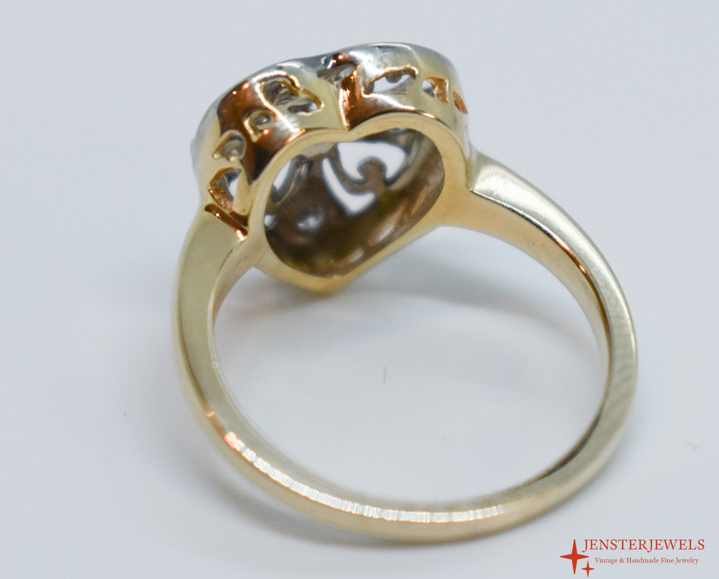 Vintage 14k Two-Tone Gold Diamond Heart Ring Size 6 1/4