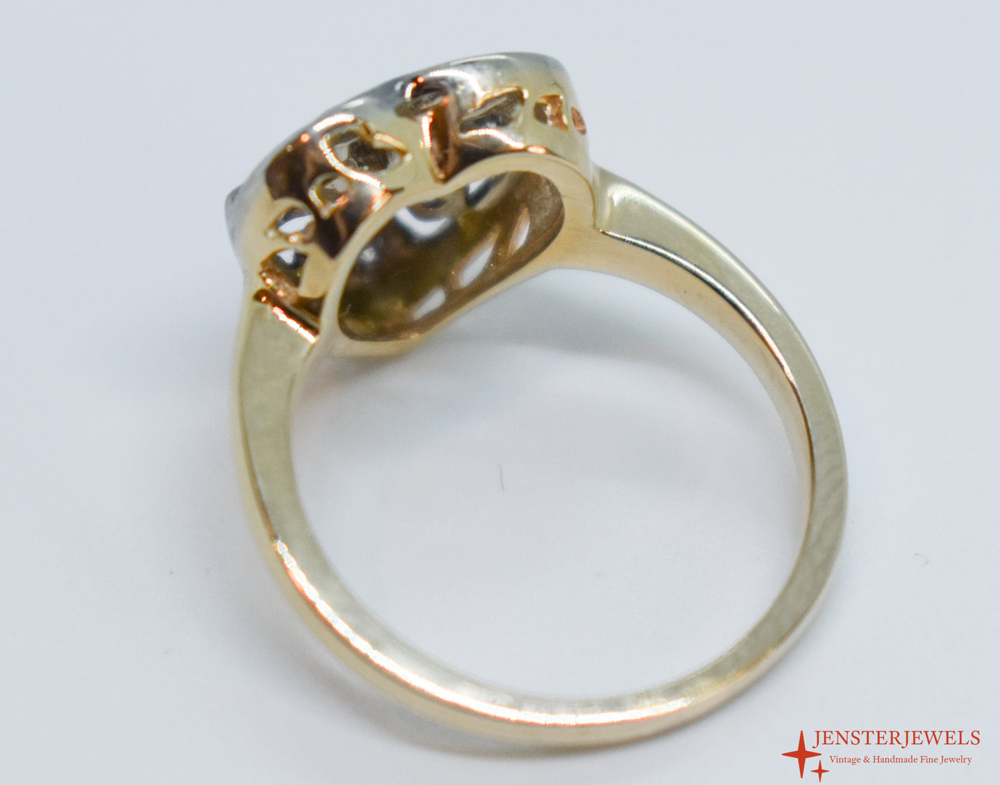 Vintage 14k Two-Tone Gold Diamond Heart Ring Size 6 1/4