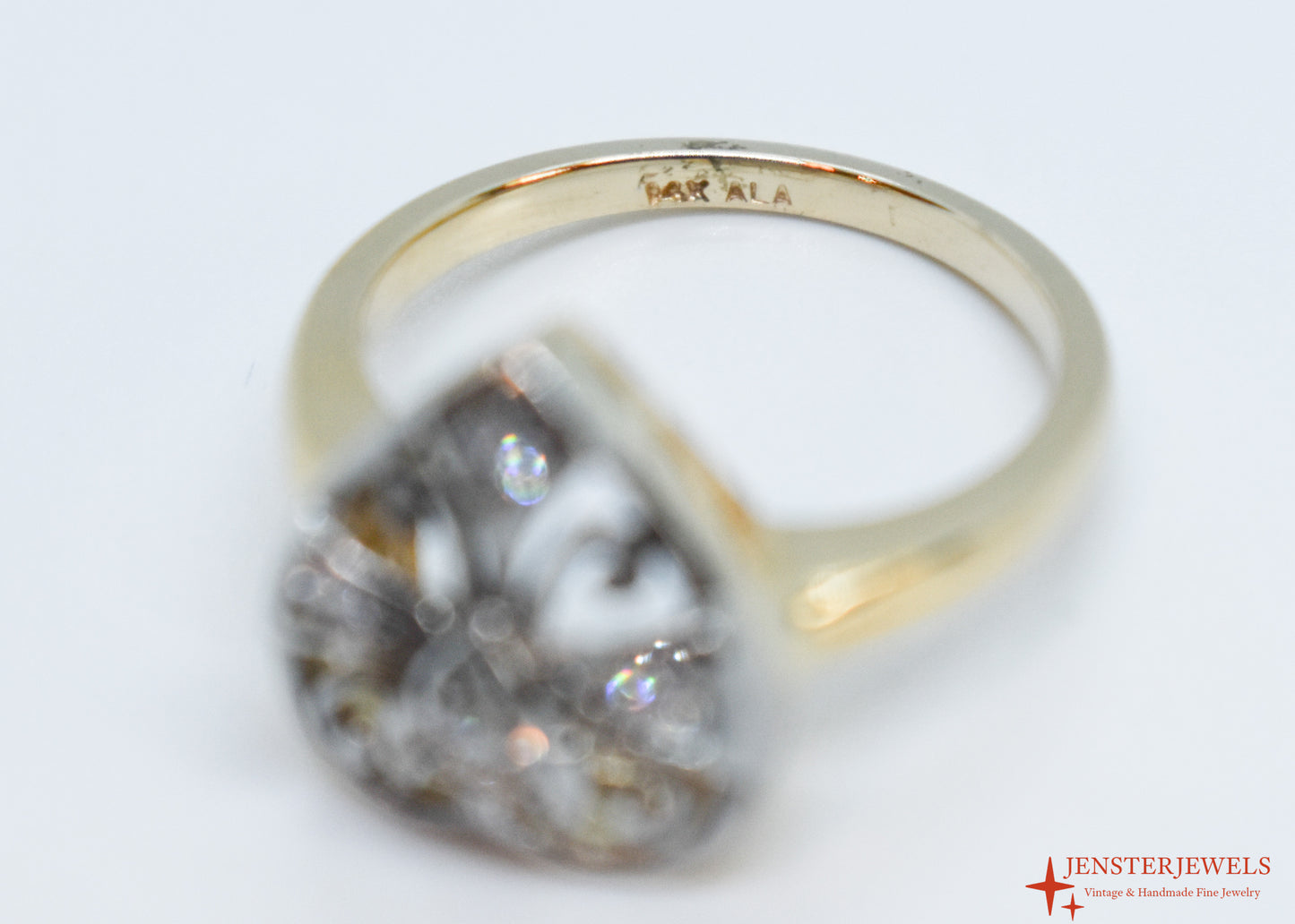 Vintage 14k Two-Tone Gold Diamond Heart Ring Size 6 1/4