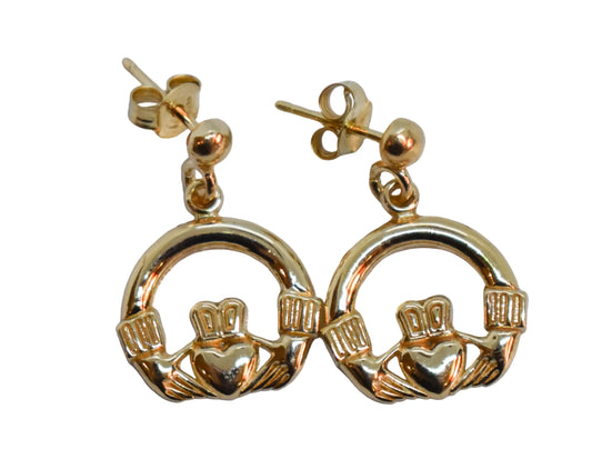 Vintage 14k Yellow Gold Claddagh Dangle Earrings