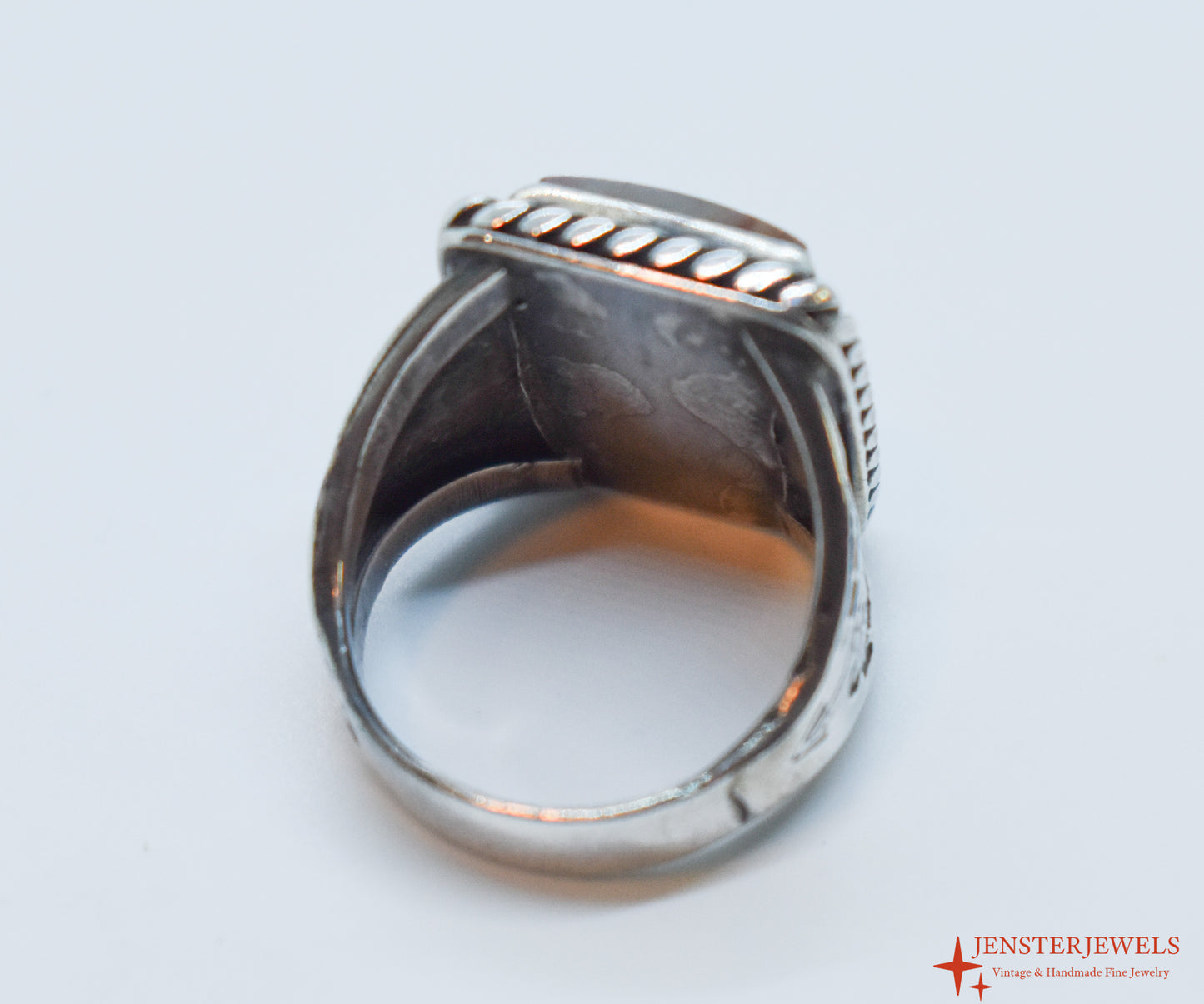 Vintage Sterling Silver Agate Solitaire Ring Size 8 1/4