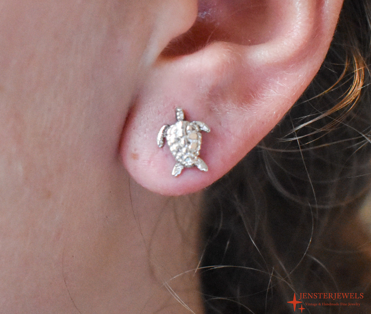 Vintage Sterling Silver Turtle Stud Earrings Small