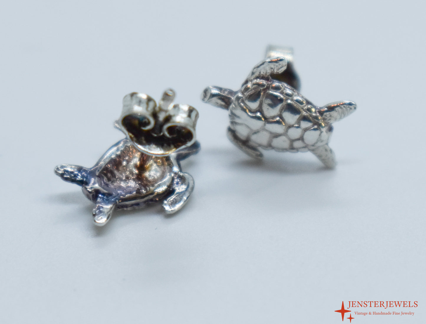 Vintage Sterling Silver Turtle Stud Earrings Small