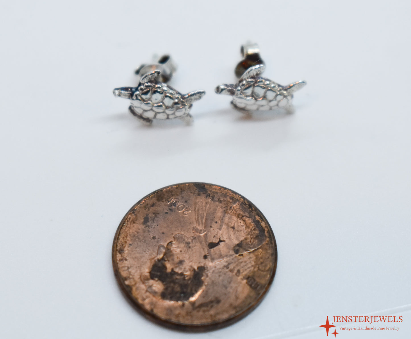 Vintage Sterling Silver Turtle Stud Earrings Small