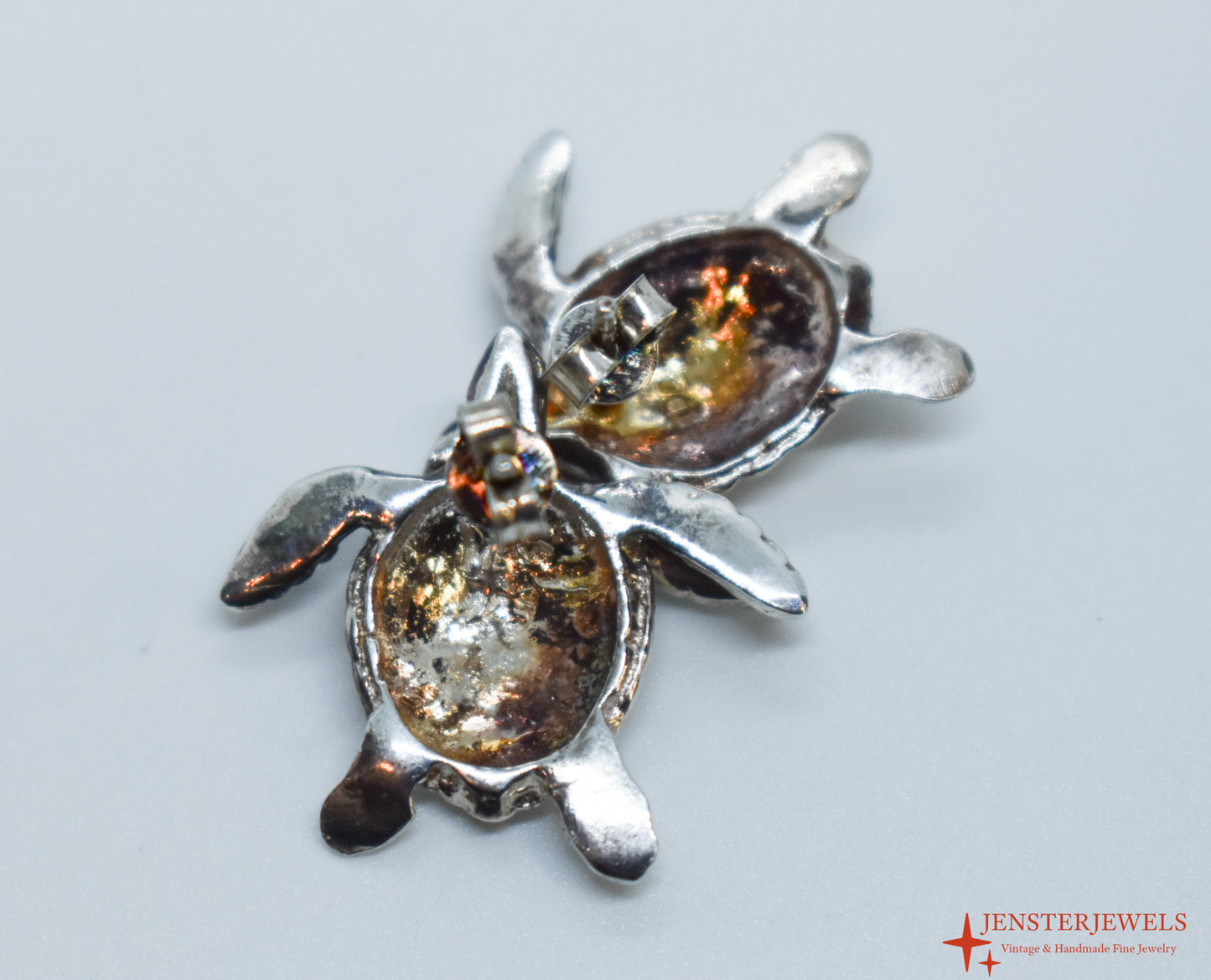 Vintage Sterling Silver Turtle Stud Earrings