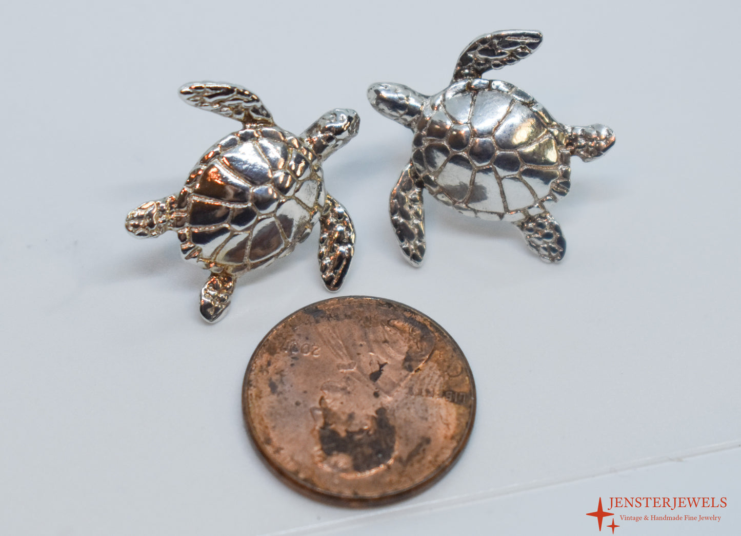 Vintage Sterling Silver Turtle Stud Earrings