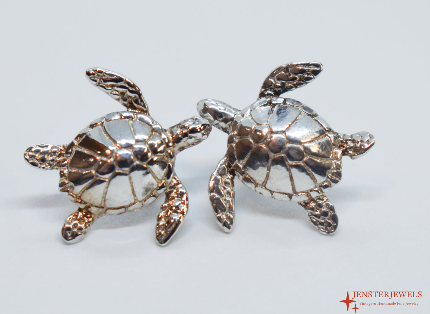 Vintage Sterling Silver Turtle Stud Earrings