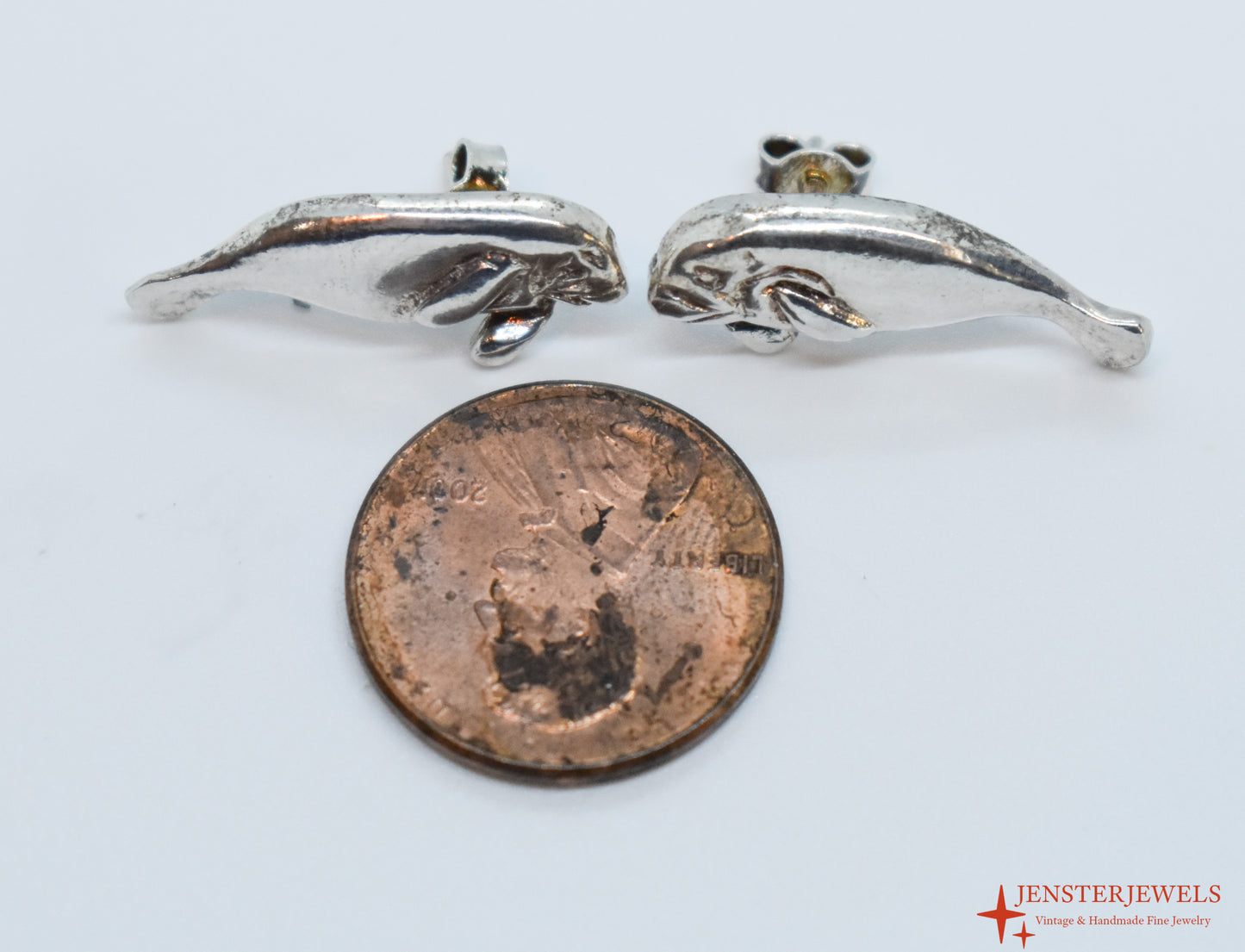 Vintage Sterling Silver Manatee Earrings