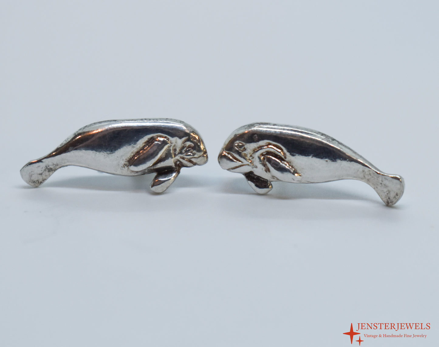 Vintage Sterling Silver Manatee Earrings