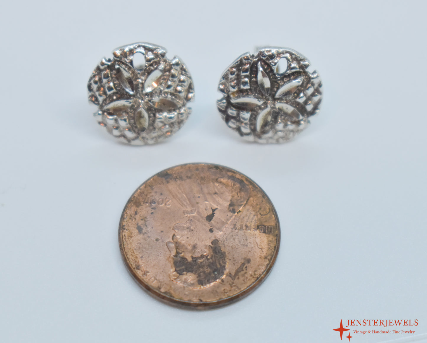 Vintage Sterling Silver Sand Dollar Stud Earrings