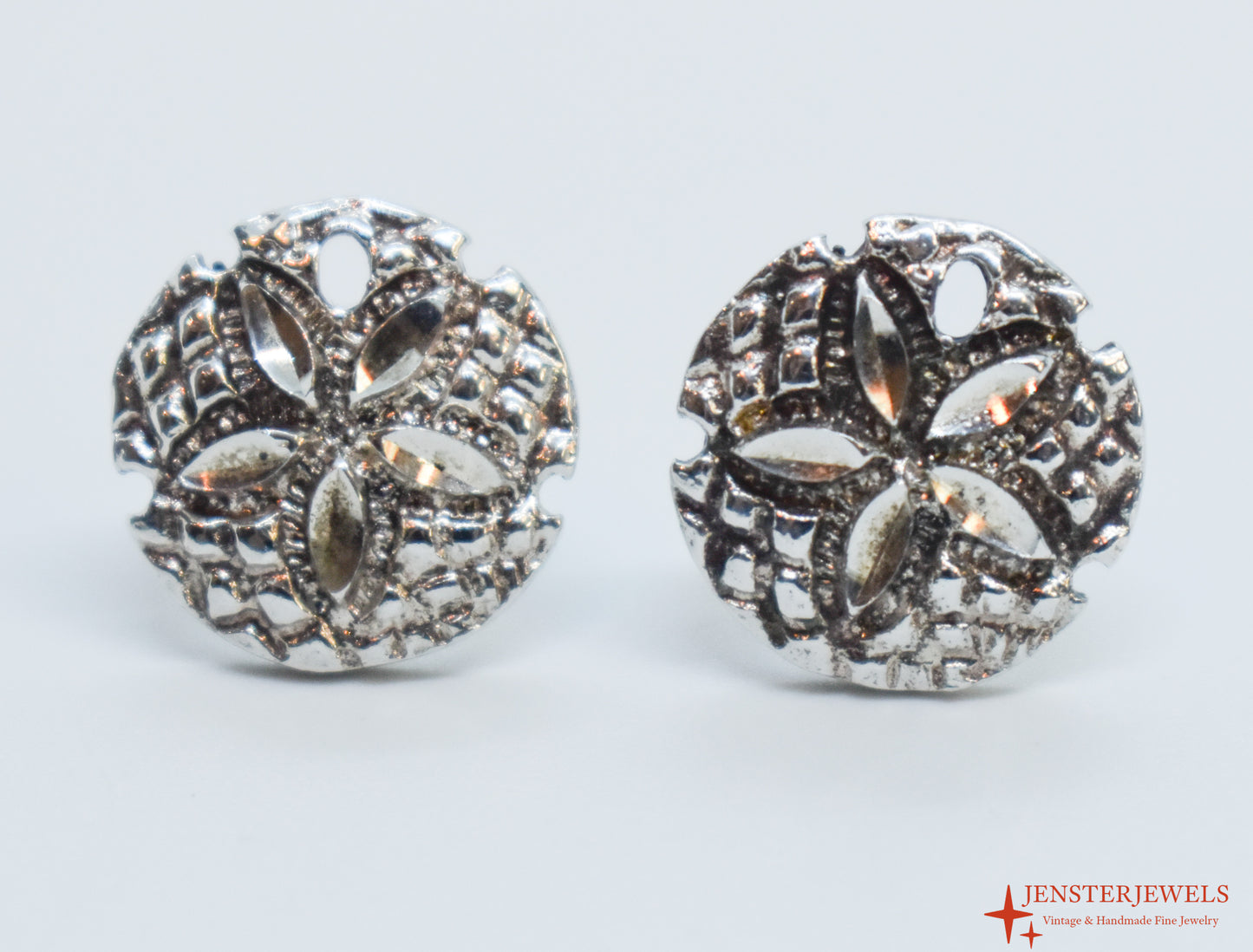 Vintage Sterling Silver Sand Dollar Stud Earrings