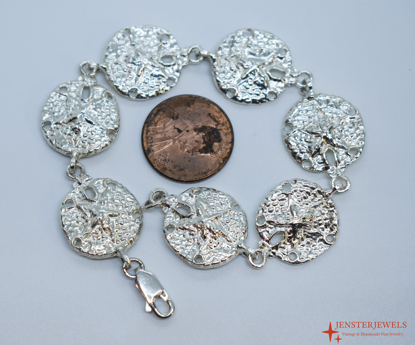 Vintage Sterling Silver Sand Dollar Link Bracelet 7"