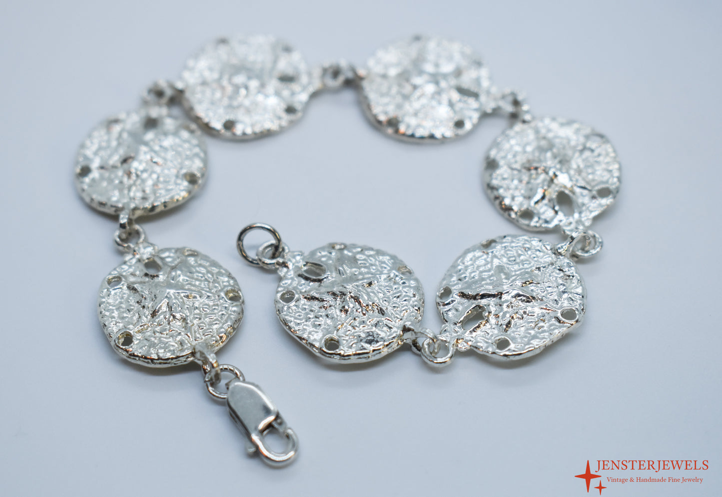 Vintage Sterling Silver Sand Dollar Link Bracelet 7"