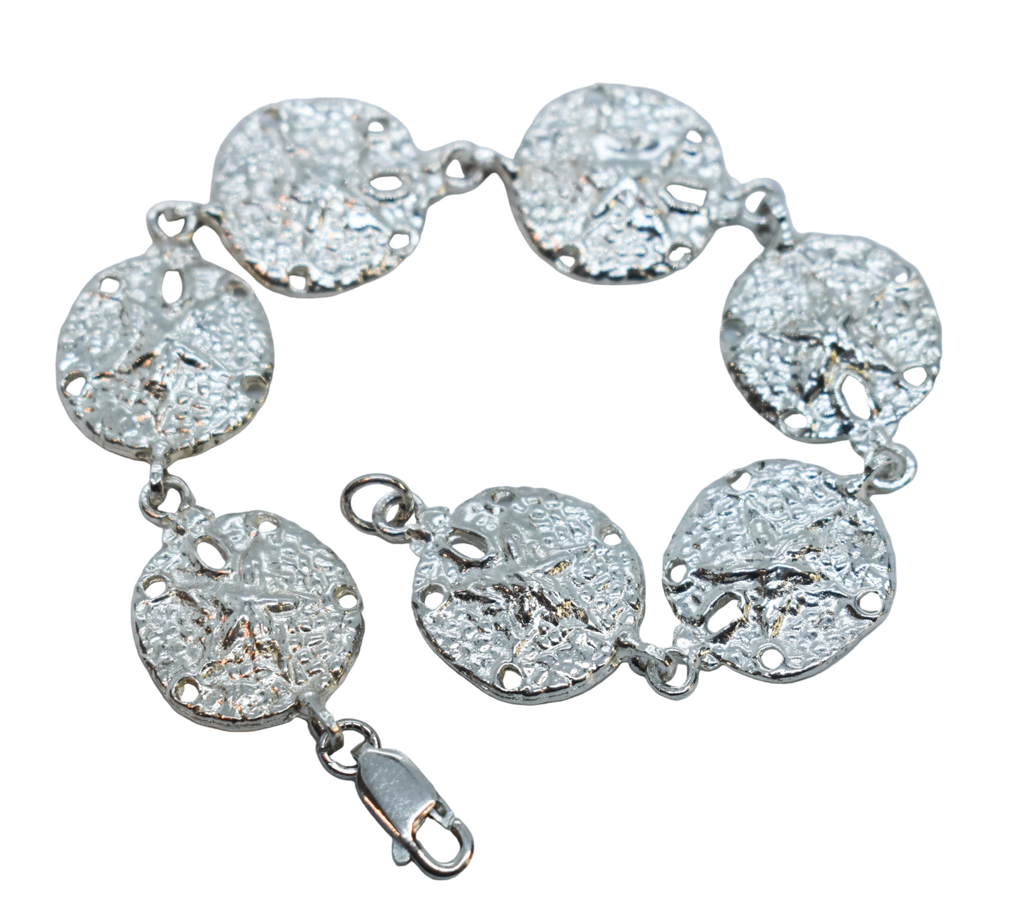 Vintage Sterling Silver Sand Dollar Link Bracelet 7"