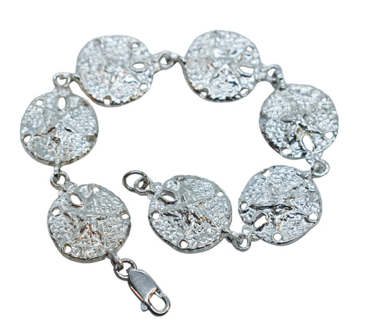 Vintage Sterling Silver Sand Dollar Link Bracelet 7"