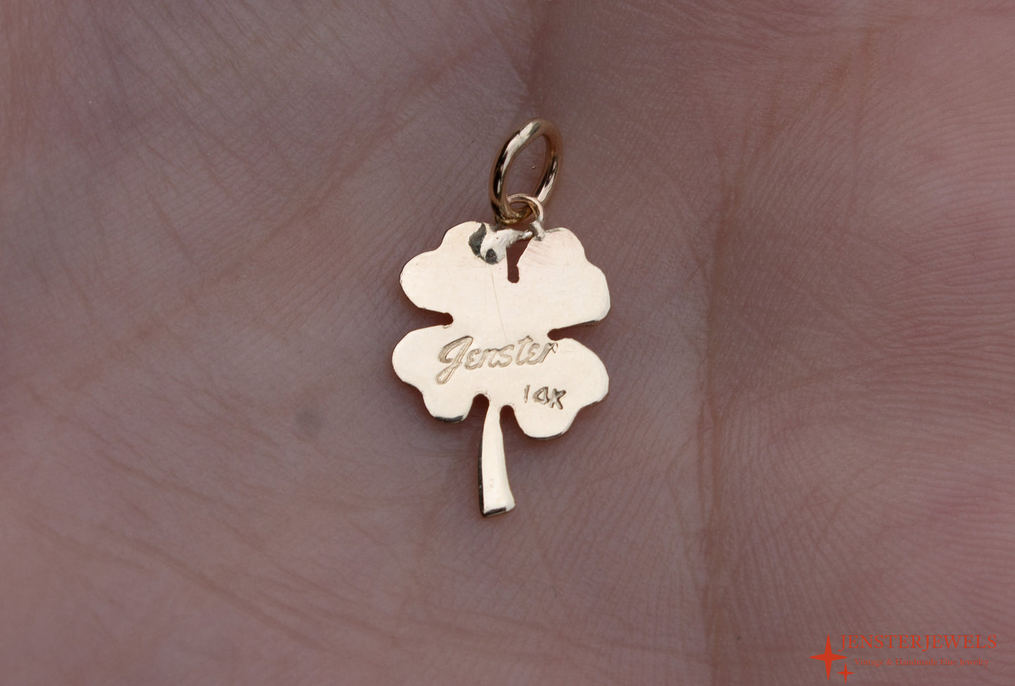 Handmade 14k Yellow Gold Four Leaf Clover Pendant- Lucky Charm