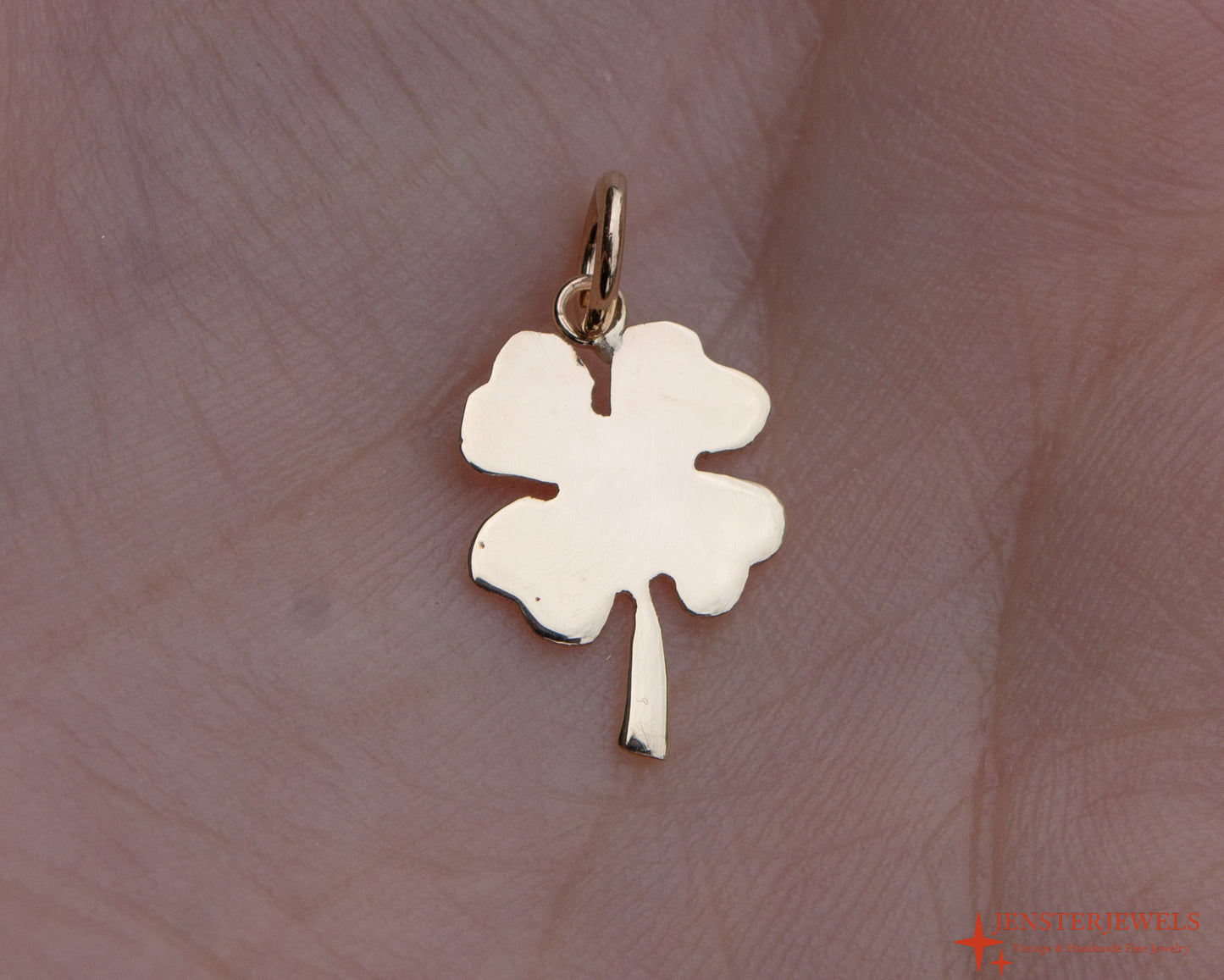 Handmade 14k Yellow Gold Four Leaf Clover Pendant- Lucky Charm