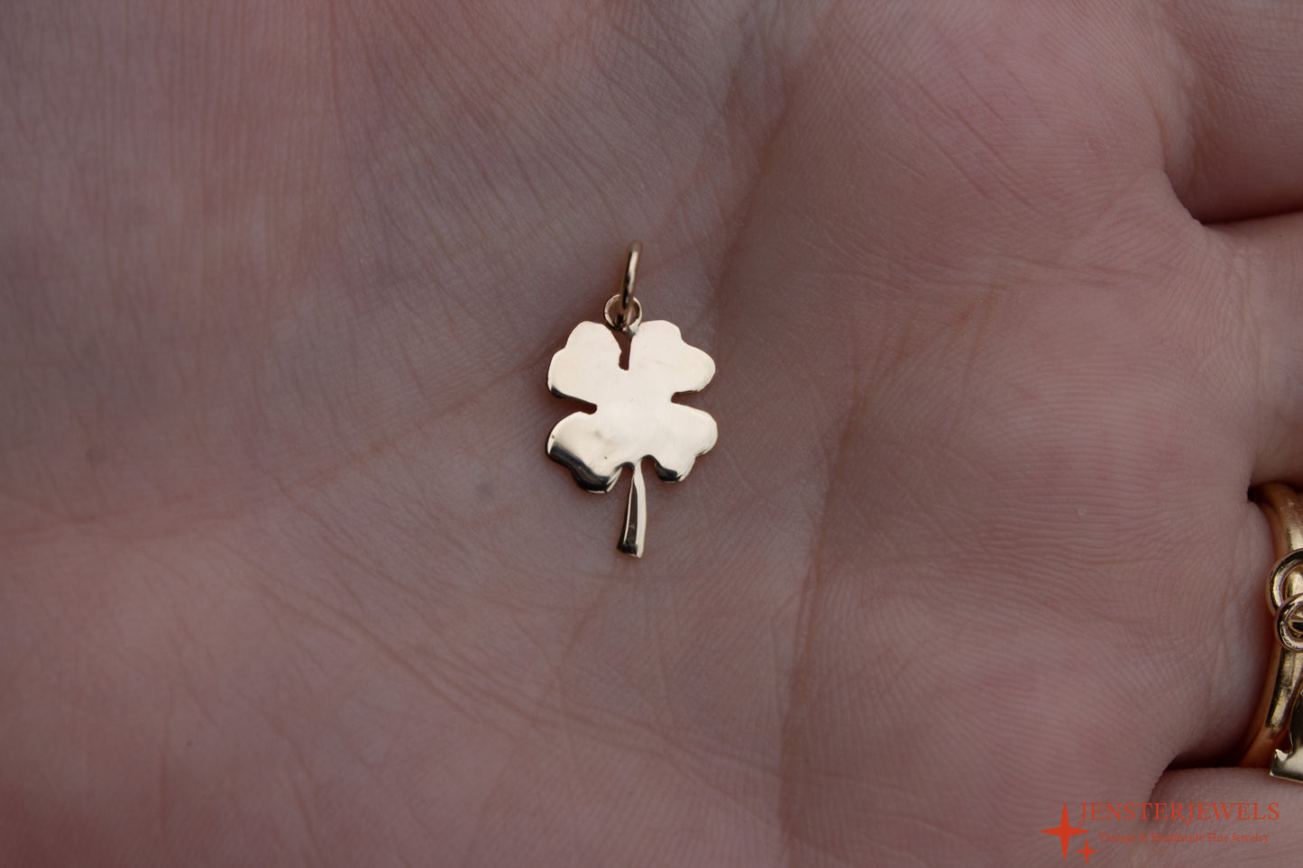 Handmade 14k Yellow Gold Four Leaf Clover Pendant- Lucky Charm