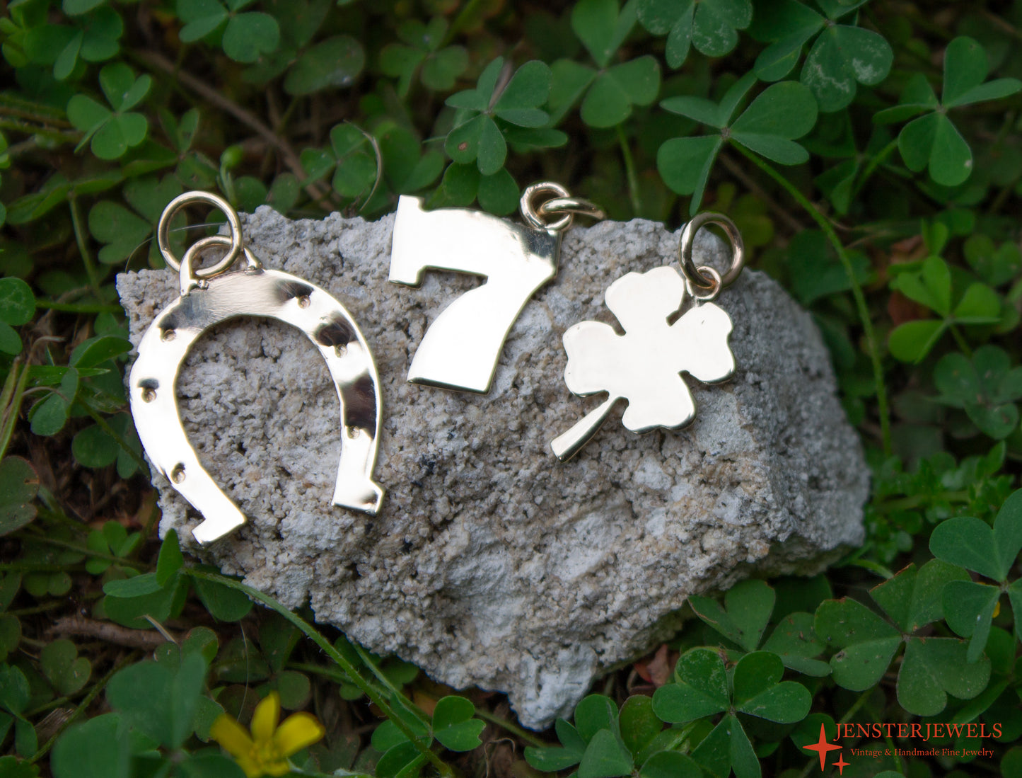 Handmade 14k Yellow Gold Four Leaf Clover Pendant- Lucky Charm