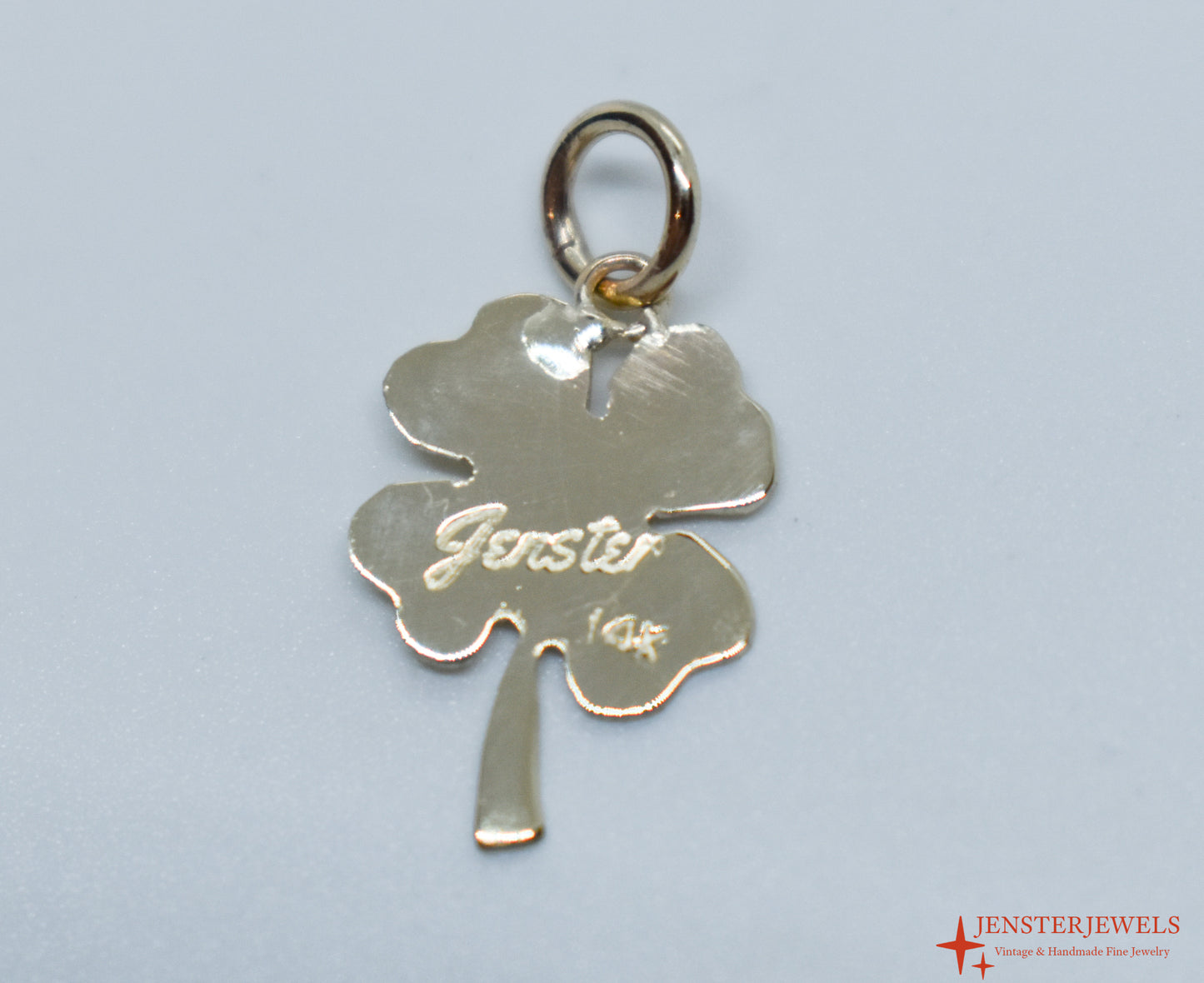 Handmade 14k Yellow Gold Four Leaf Clover Pendant- Lucky Charm