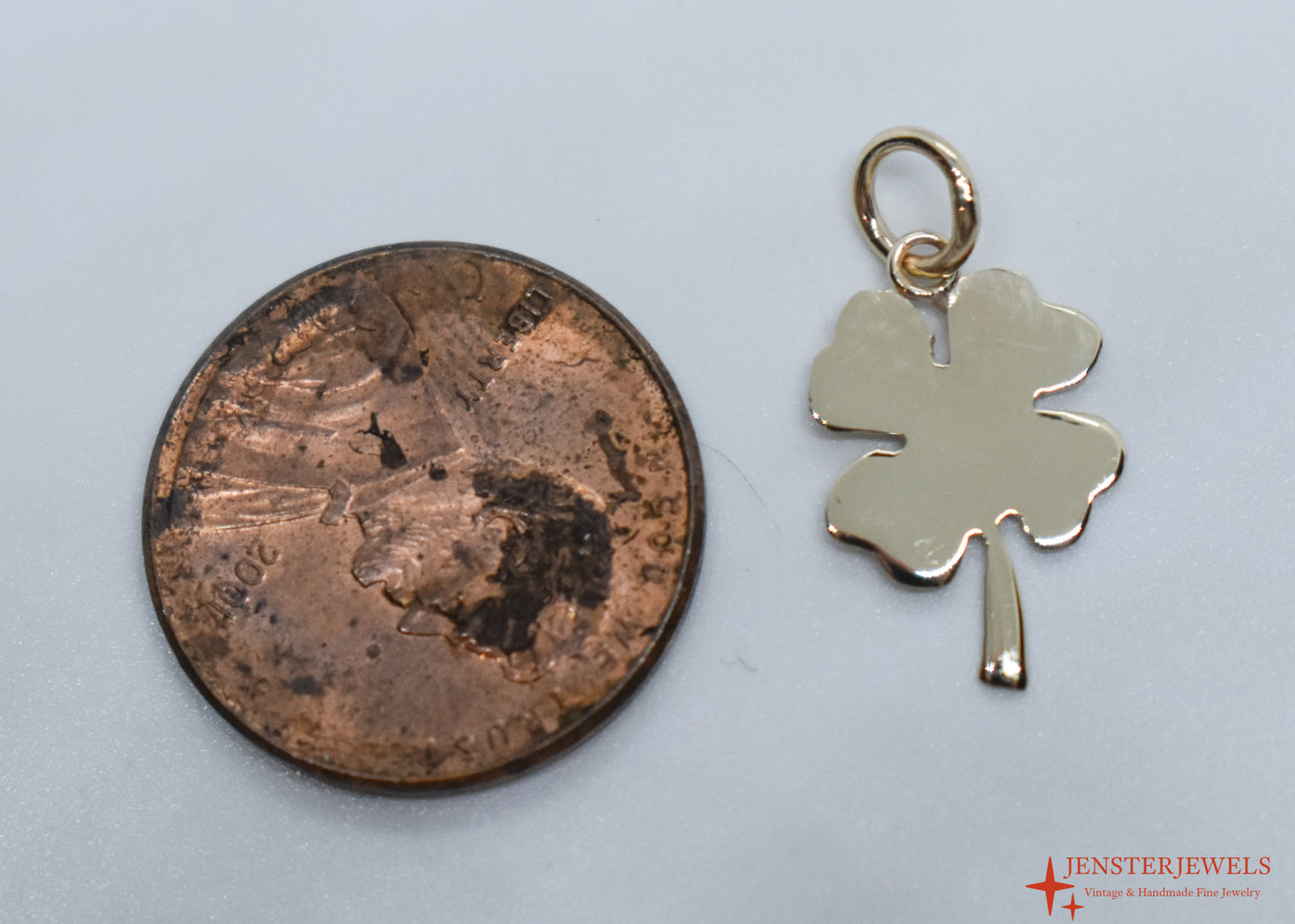 Handmade 14k Yellow Gold Four Leaf Clover Pendant- Lucky Charm