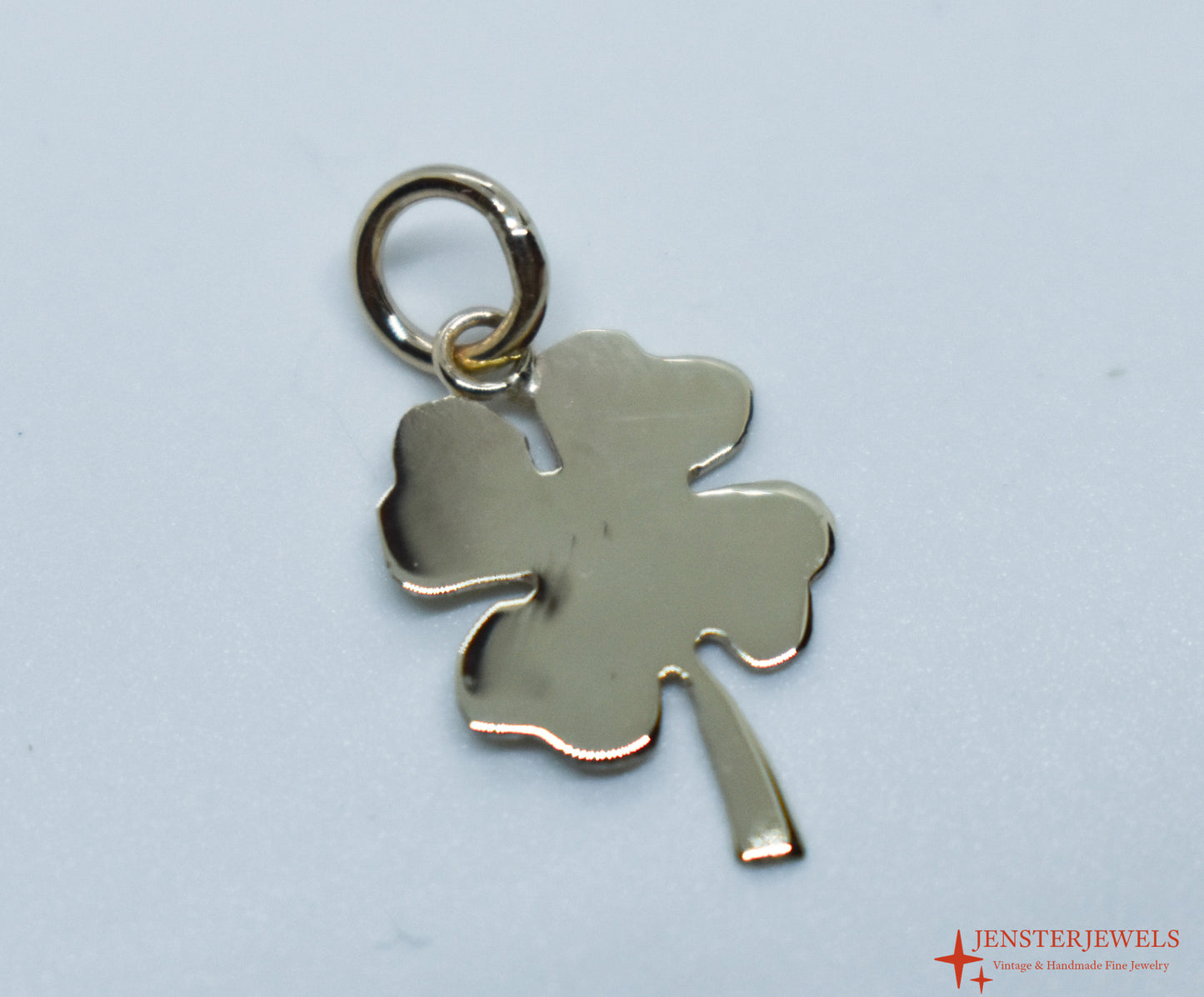 Handmade 14k Yellow Gold Four Leaf Clover Pendant- Lucky Charm
