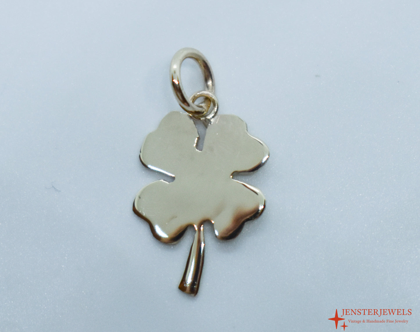 Handmade 14k Yellow Gold Four Leaf Clover Pendant- Lucky Charm