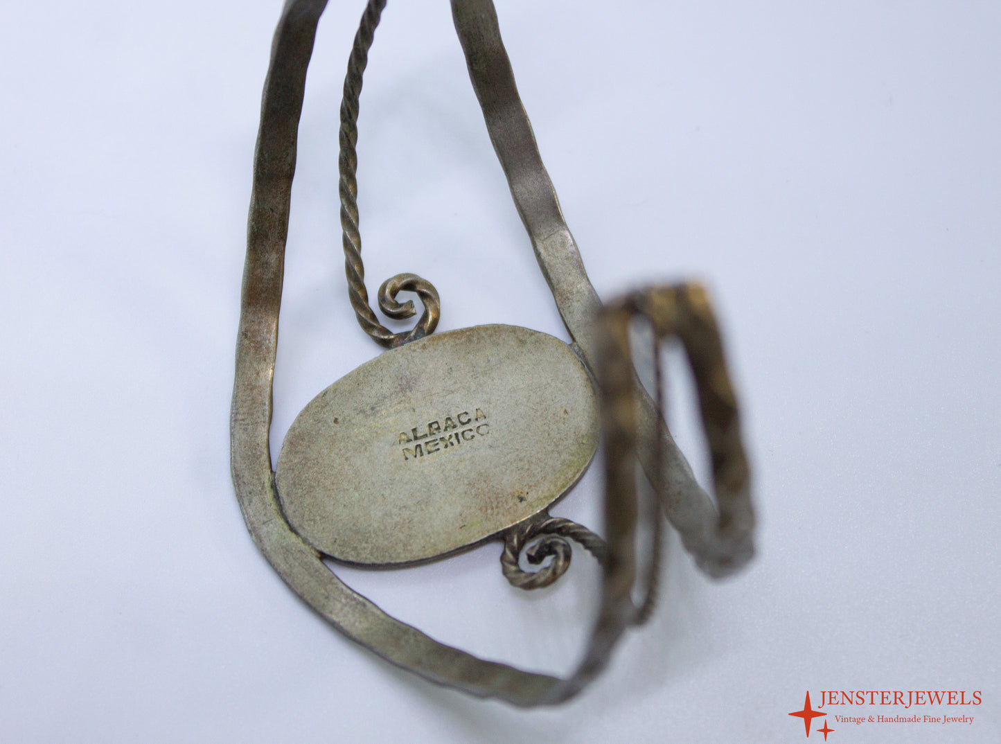 Vintage Mexican Alpaca Silver Floral Inlay Cuff Bracelet