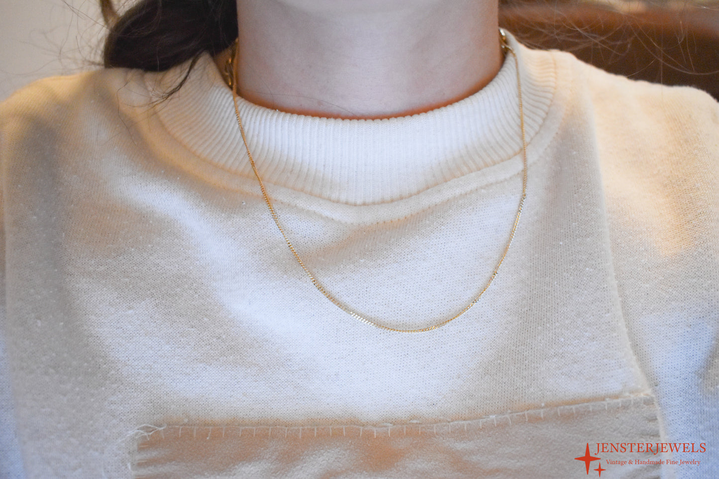 Vintage 14k Yellow Gold Curb Link Chain Necklace 16 3/4"