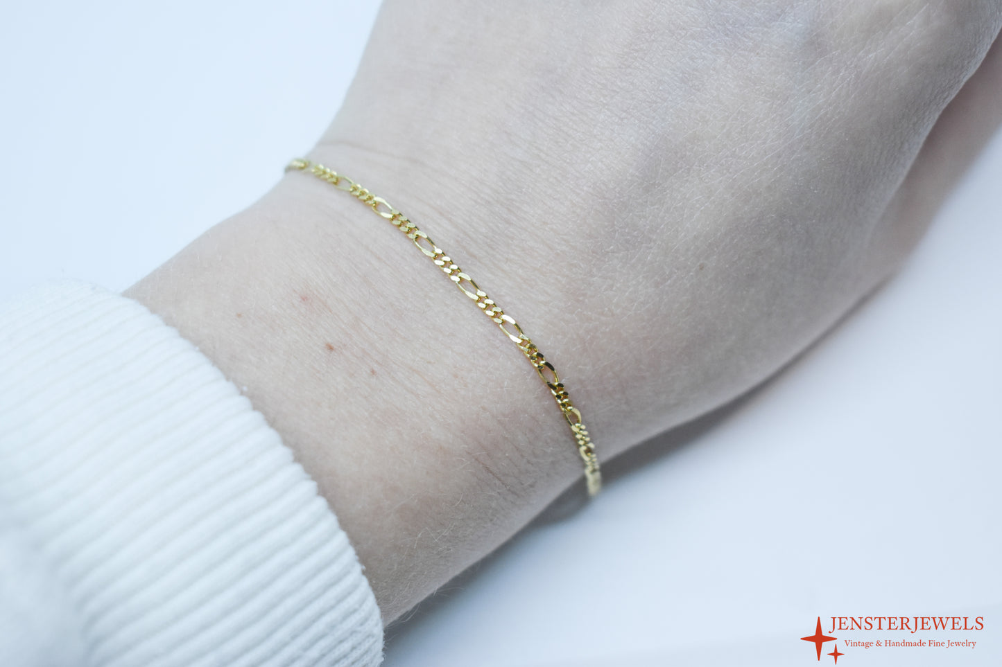 Vintage 14k Yellow Gold Figaro Chain Bracelet 8 1/4"