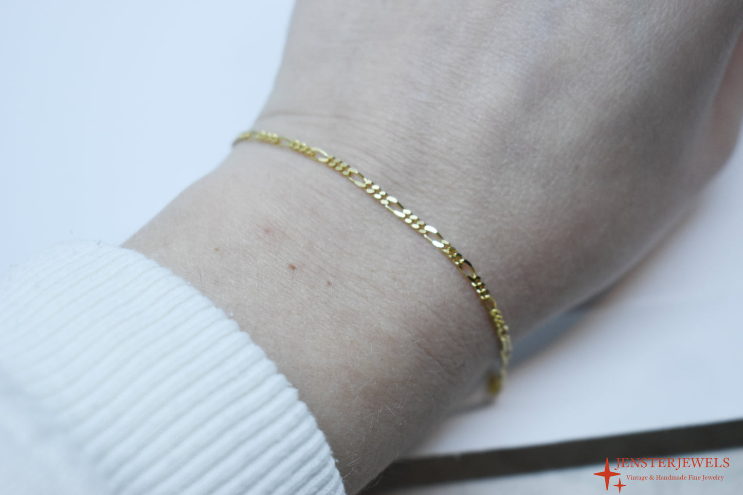 Vintage 14k Yellow Gold Figaro Chain Bracelet 8 1/4"