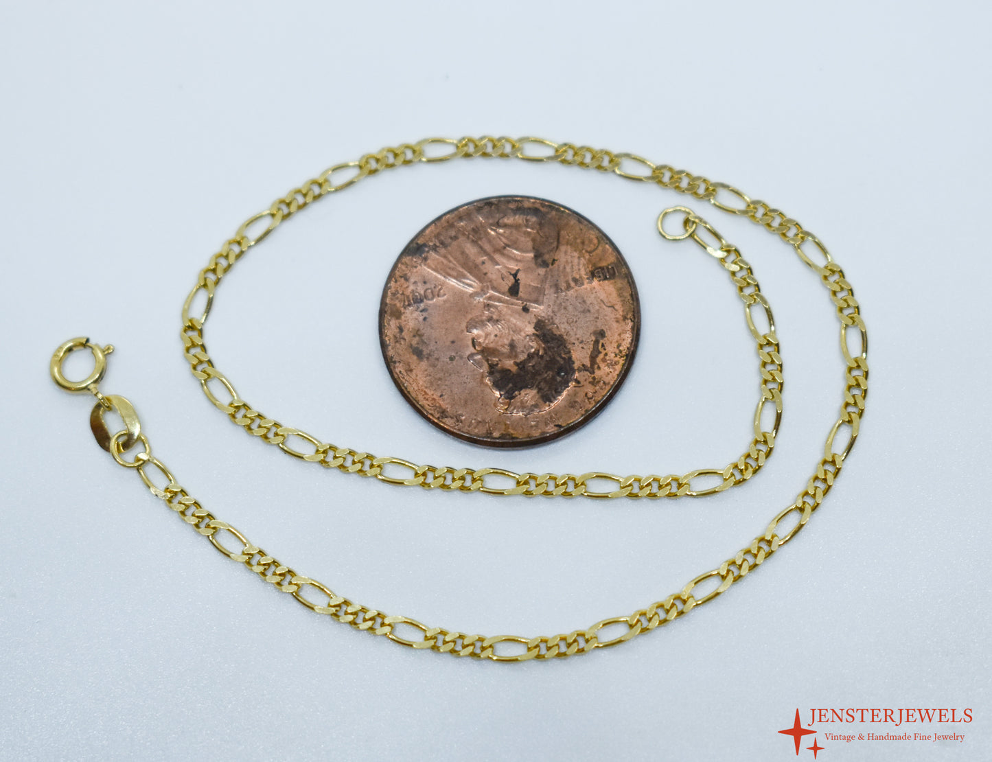 Vintage 14k Yellow Gold Figaro Chain Bracelet 8 1/4"