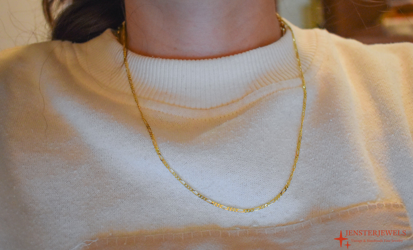 Vintage 14k Yellow Gold Figaro Chain Necklace 18 1/4"