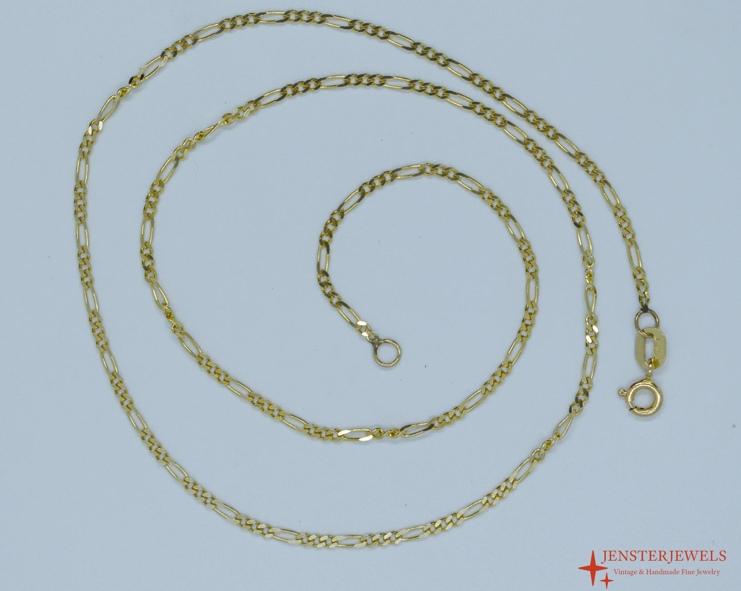 Vintage 14k Yellow Gold Figaro Chain Necklace 18 1/4"