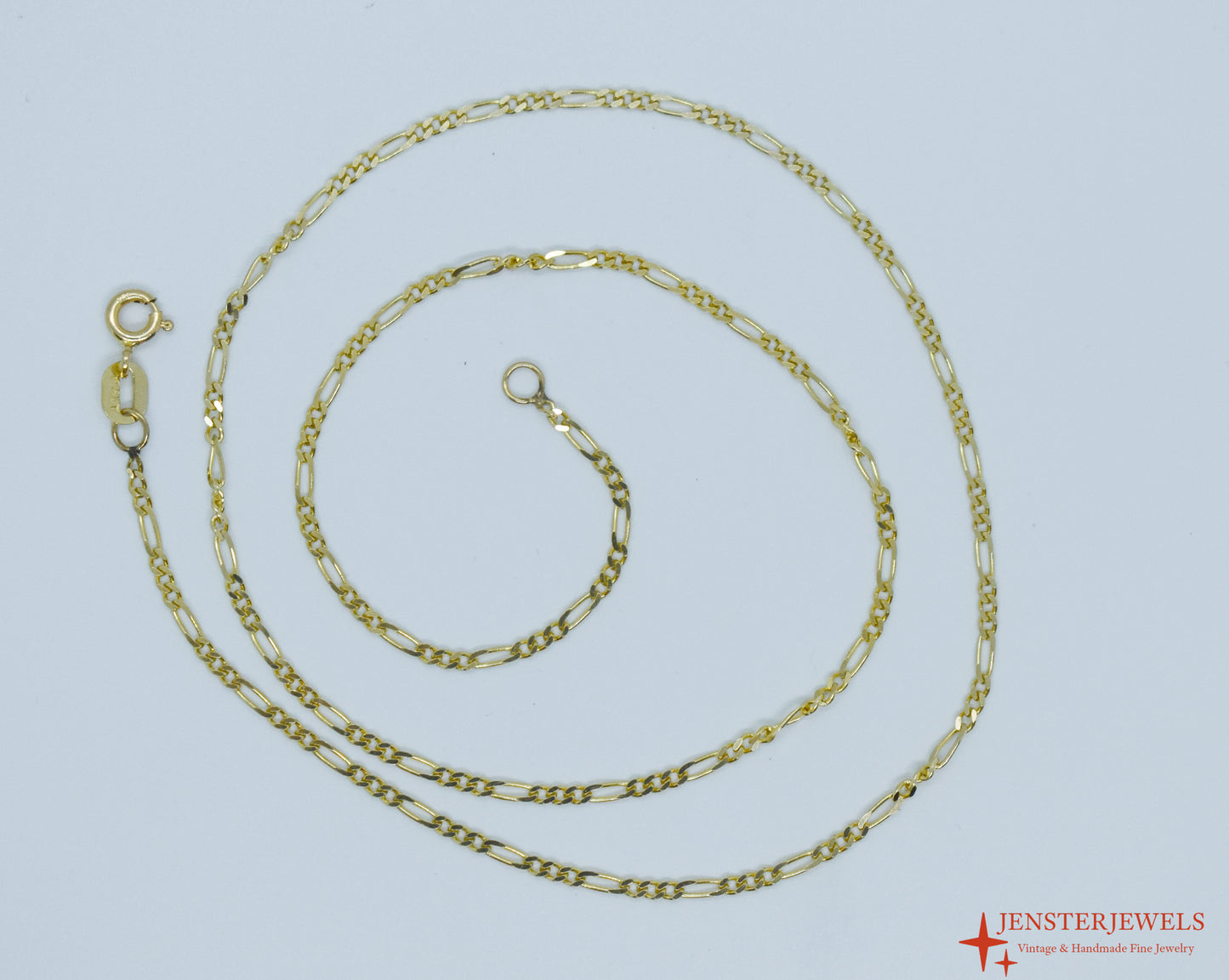 Vintage 14k Yellow Gold Figaro Chain Necklace 18 1/4"