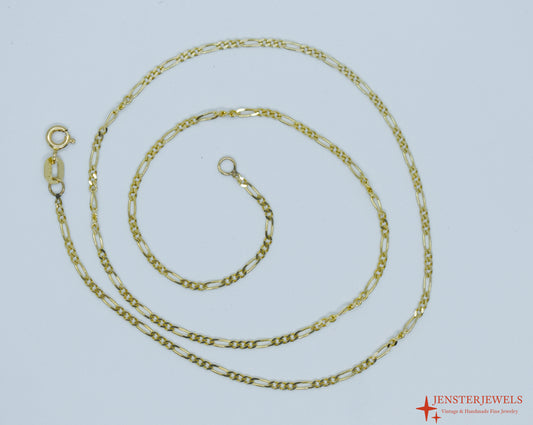 Vintage 14k Yellow Gold Figaro Chain Necklace 18 1/4"