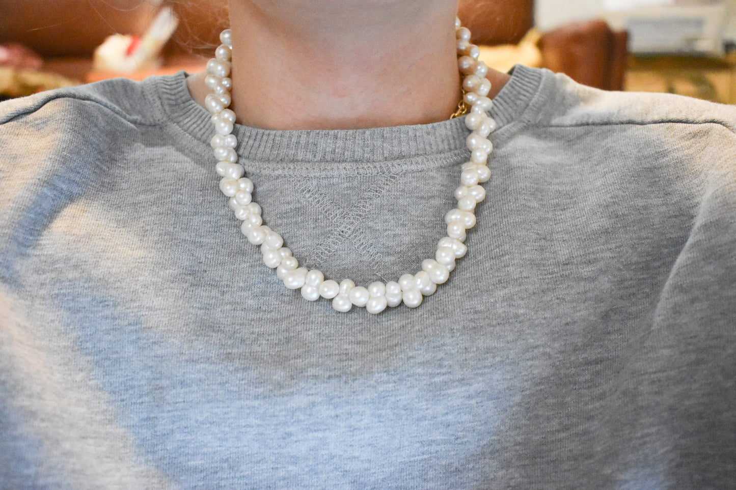 Vintage 14k Yellow Gold Conjoined Twin Pearl Necklace 18"