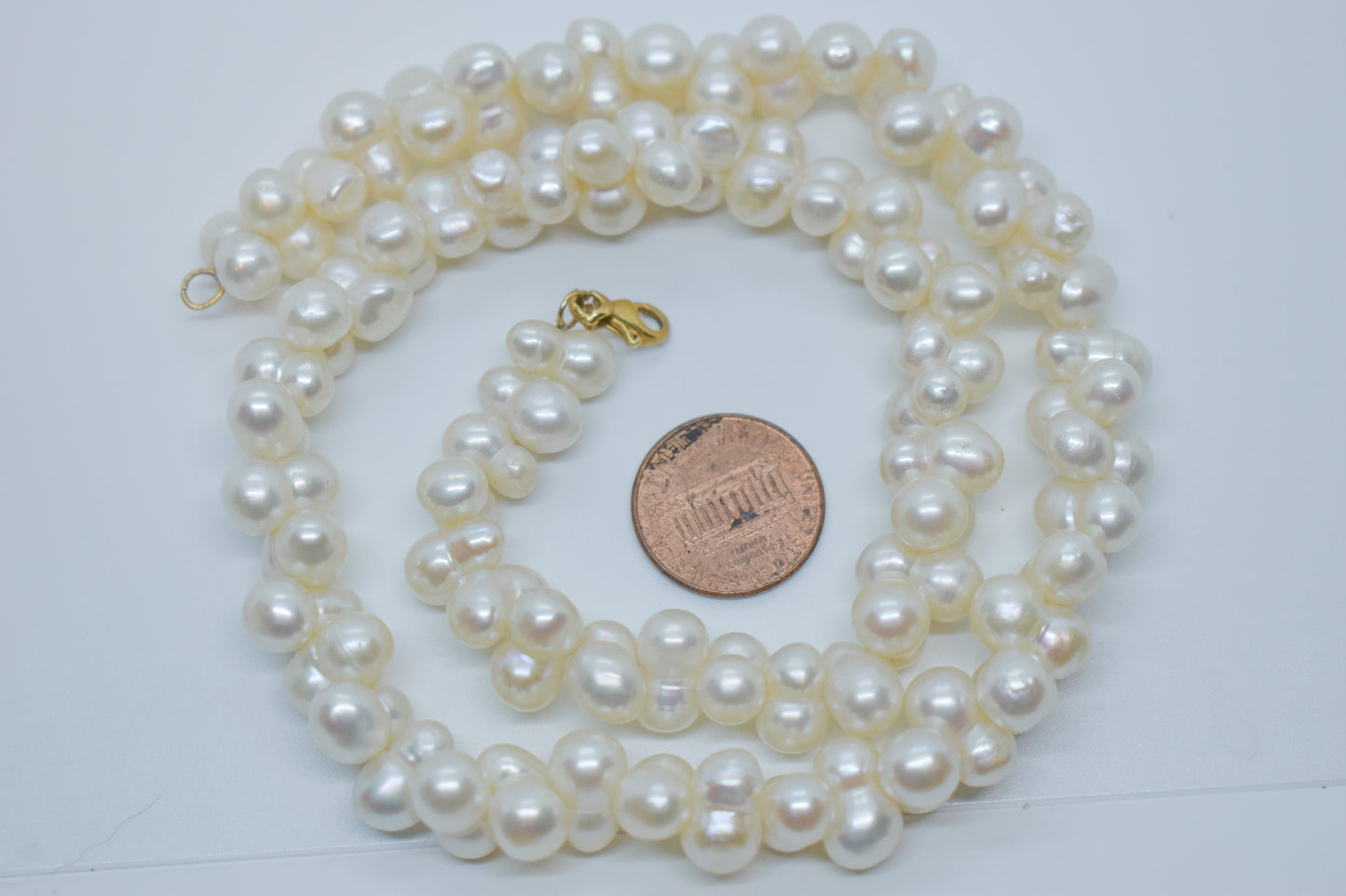 Vintage 14k Yellow Gold Conjoined Twin Pearl Necklace 18"