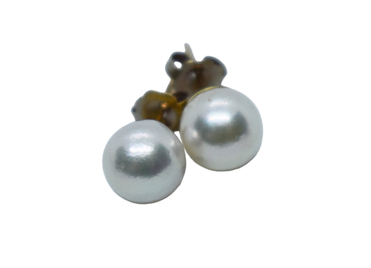 Vintage 14k Yellow Gold 7mm Pearl Stud Earrings