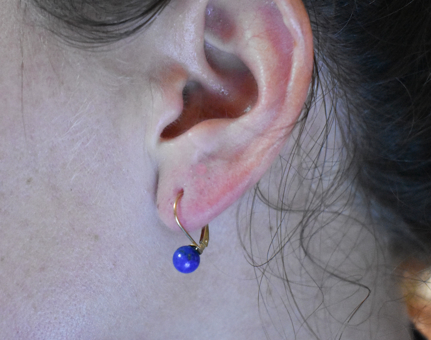 Vintage 14k Yellow Gold Blue Lapis Earrings