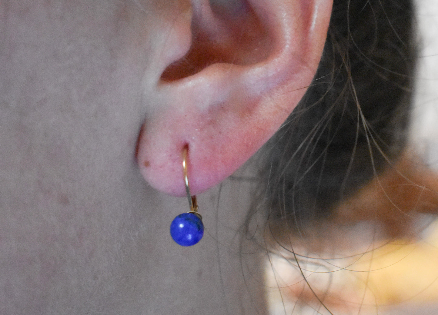 Vintage 14k Yellow Gold Blue Lapis Earrings